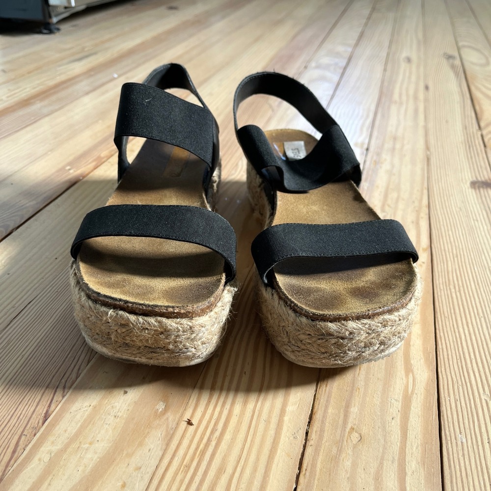 Steve‎ Madden Jaklin Black Elastic Espadrille Platform Wedge Sandals Womens 8 - Picture 4 of 9